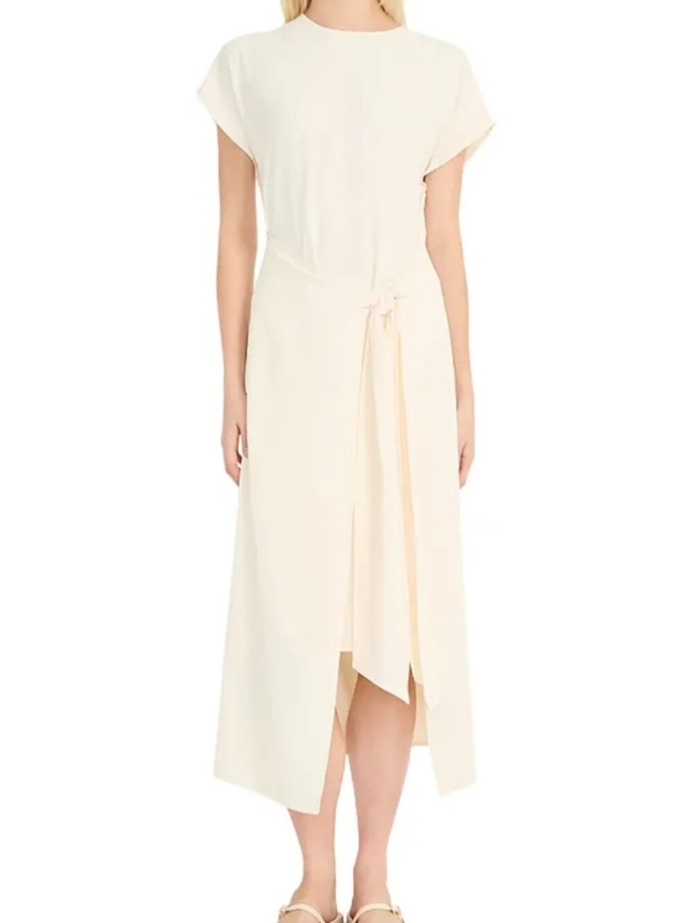 Luxely Womens White Smoke Midi Dress With Wrap Tie & Back Zipper Size 8